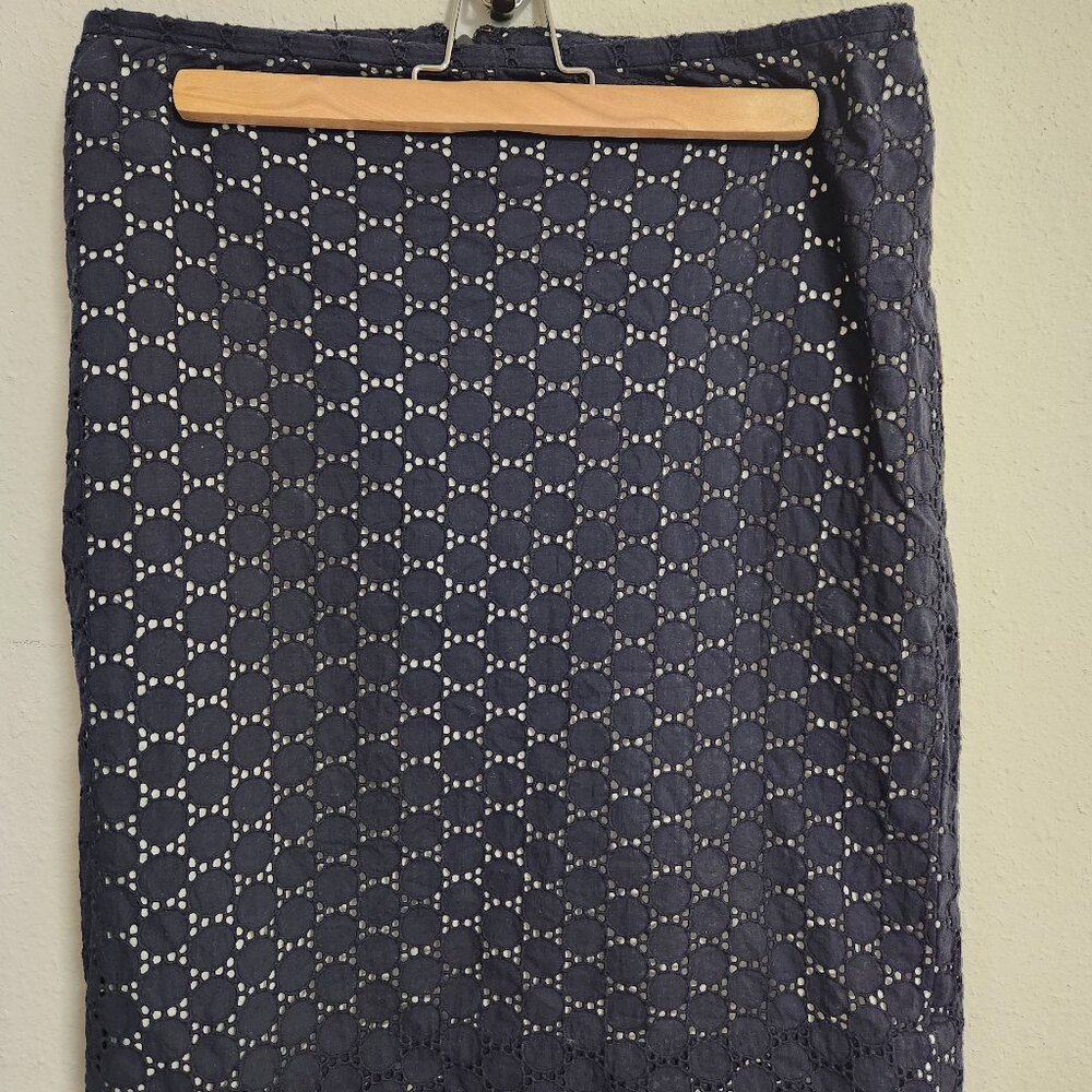 Ann Taylor LOFT Navy Eyelet Pencil Skirt 12